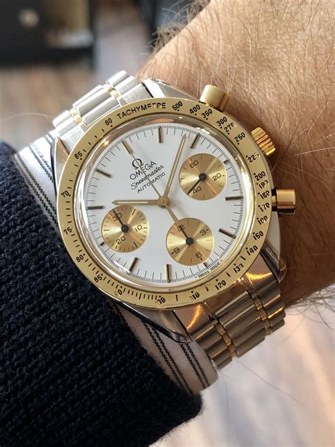 gold omega speedmaster for sale|omega speedmaster gold steel.